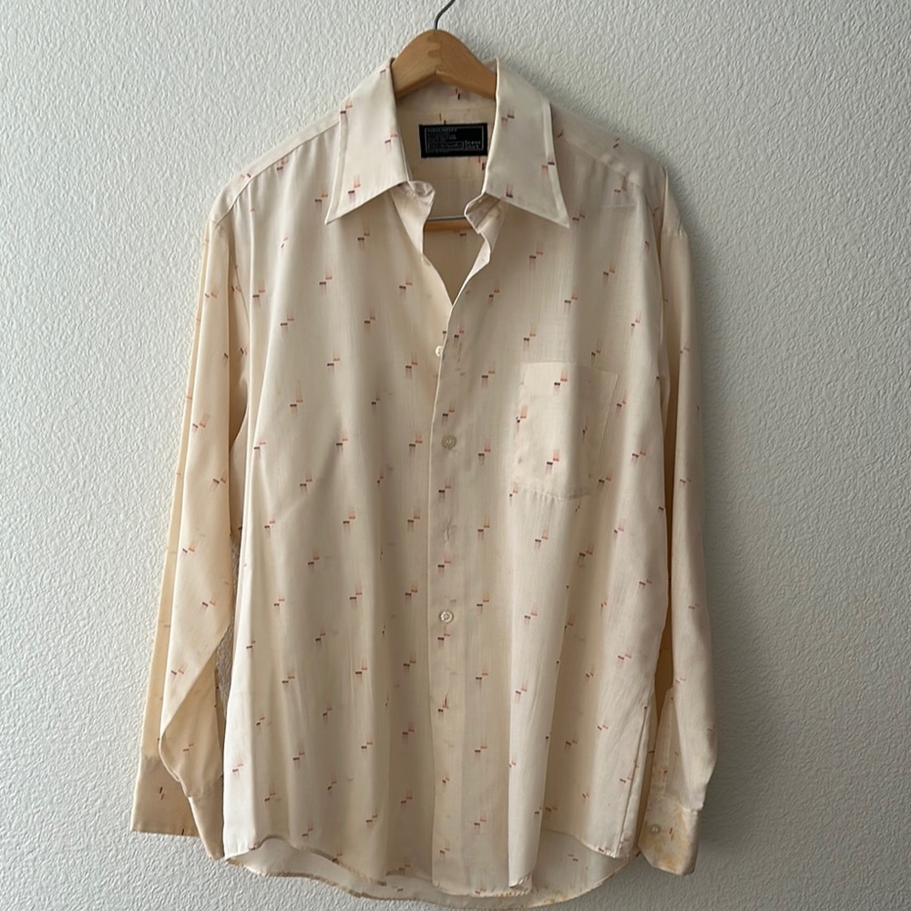 Cream Shirt with Subtle Red Pattern